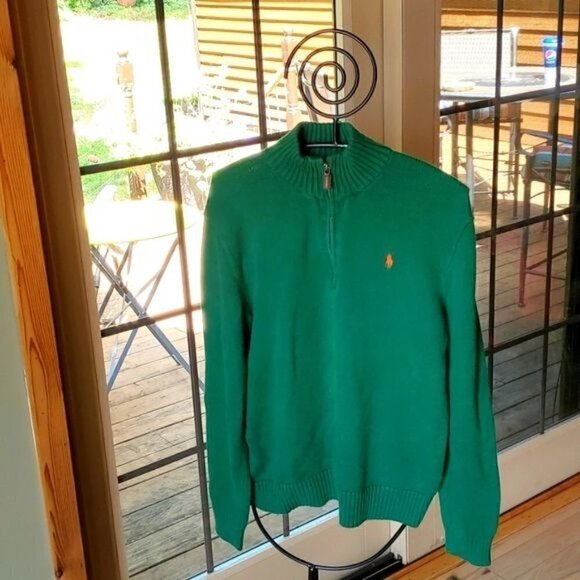 Polo By Ralph Lauren Embroidered Logo 1/4 Zip Long Sleeve Mock Neck Sz L Sweater - Picture 1 of 5